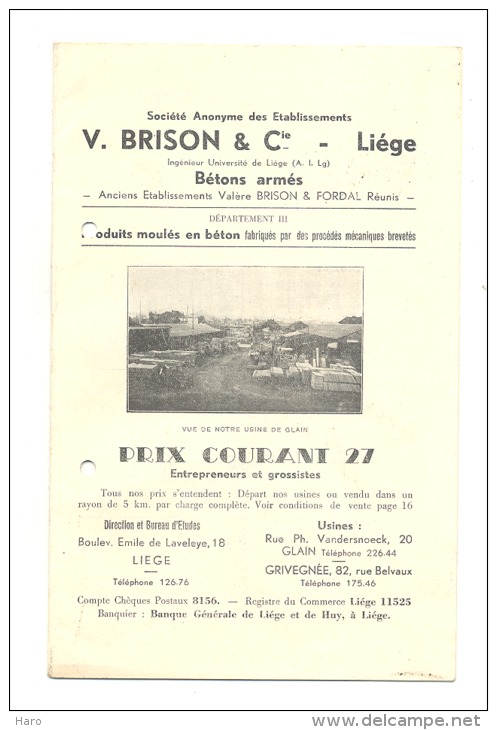 SA V. Brison & Co- GRIVEGNEE -  GLAIN - LIEGE - Catalogue Avec Les Prix Courant 1927 - 4 Photos (xh) - 1900 – 1949
