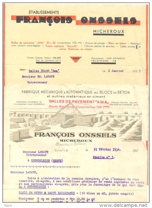 Ets François ONSSELS - Micheroux - Lot De 2 Lettres à Entête + Dépliant Avec  4 Photos (xh) - 1900 – 1949