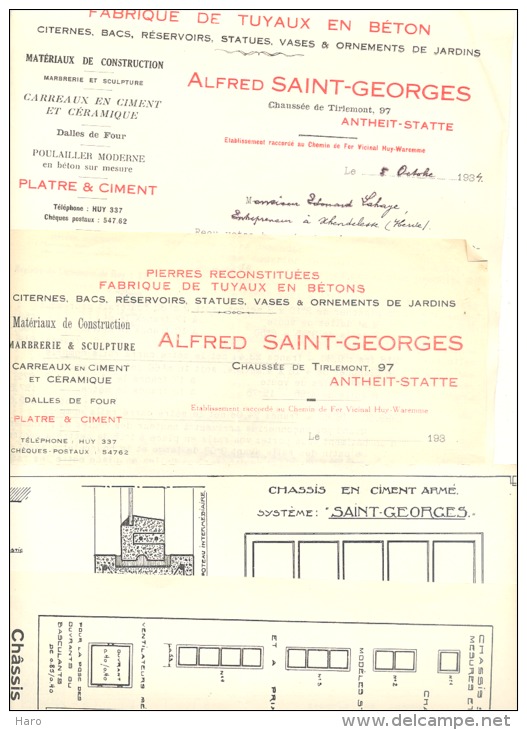 Ets Alfred SAINT - GEORGES - Antheit-Statte Lot De 2 Lettres à Entête Et 2 Feuillets Publicitaires (xh) - 1900 – 1949