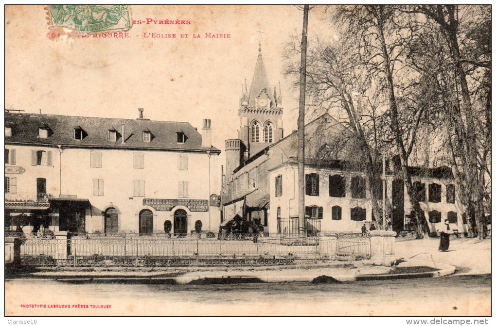 65 Vic Sur Bigorre  L´Eglise Et La Mairie Animée Magasin Bijouterie Horlogerie - Vic Sur Bigorre