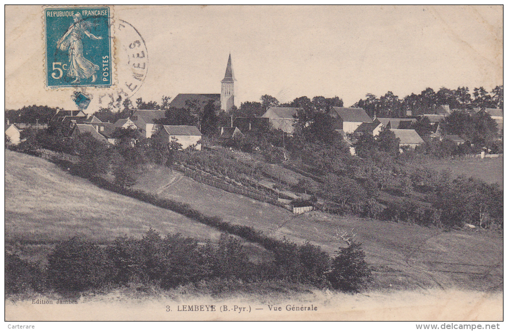 Cpa,lembeye ,vue Du Village Et église ,terres,avant Son Développement,édition Jambes,rare,Pyrénées Atlantiques - Lembeye