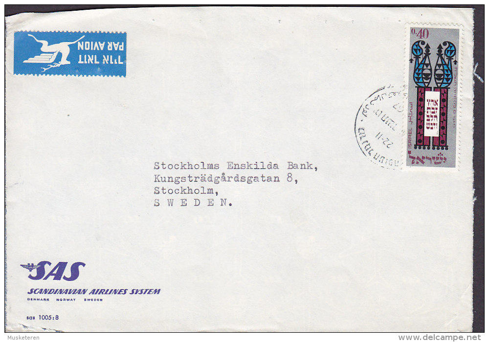 Israel Airmail Par Avion Label SAS Scandinavian Airlines Systems 1967 Cover To STOCKHOLM Sweden - Airmail