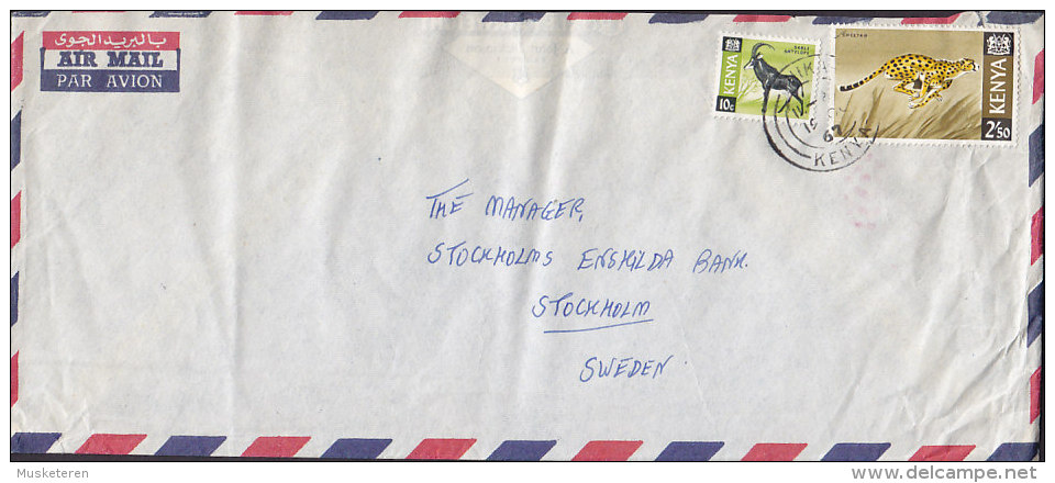 Kenya Airmail Par Avion BARCLAYS BANK, THIKA 1967 Cover To STOCKHOLM Sweden Antilope & Cheetah Stamps (2 Scans) - Kenia (1963-...)