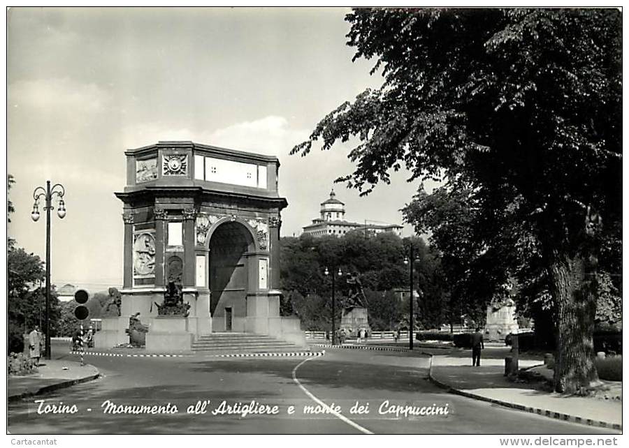 TORINO. IL MONUMENTO ALL'ARTIGLIERE E IL MONTE DEI CAPPUCCINI. CARTOLINA ANNI '60 - Altri Monumenti, Edifici