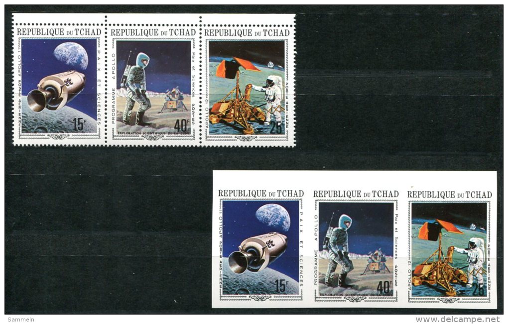 3142 - TSCHAD - Mi.Nr.291-293 A+B, Block 6 A+B (Weltraum), Postfrisch - Perf. & Imperf Set And Mini Sheet, Mnh - SPACE - Africa