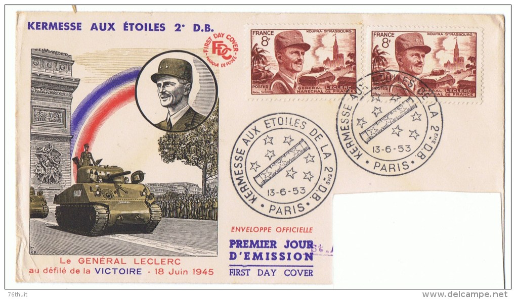 13/6/1953 - FDC - Le Général LECLERC Maréchal De France - Oblit. Ill. Kermesse Aux étoiles - Yvert & Tellier N° 942 - 1950-1959