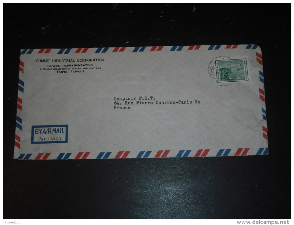 LETTRE FORMOSE FORMOSA TAIWAN AVEC YT 212 - TRAIN LOCOMOTIVE - - Covers & Documents