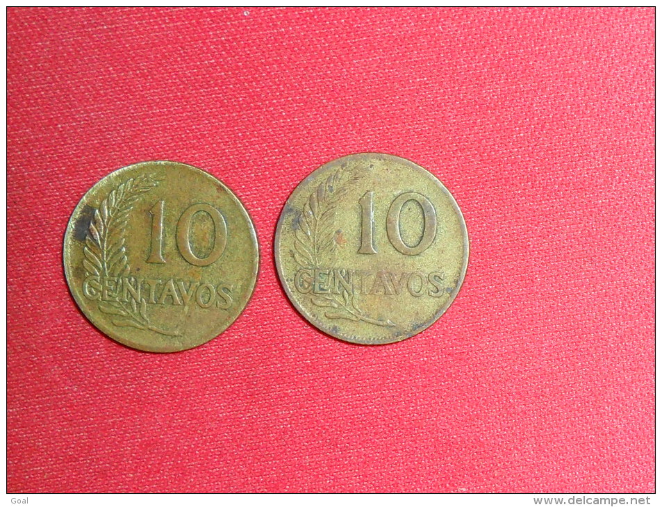 Lot De Deux Monnaies(Date Se Suivent)/ 10 Centavos / Perou De 1953 Et 1954 En TTB.+ - Pérou