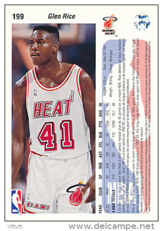 Basket NBA (1993), GLEN RICE, N° 199 (F), Miami Heat, Upper Deck , Trading Cards... - 1990-1999