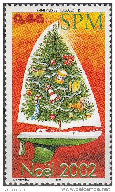 Saint-Pierre & Miquelon 2002 Yvert 787 Neuf ** Cote (2015) 2.00 Euro Noël Batéau Avec Voile Décorée D'un Sapin - Unused Stamps