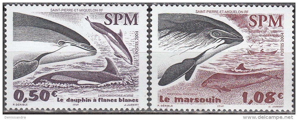 Saint-Pierre & Miquelon 2004 Yvert 812 - 813 Neuf ** Cote (2015) 6.20 Euro Dauphin à Flancs Blancs & Marsouin - Neufs