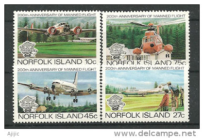 Avion De La Marine Française DC4, Fokker F28,Beechcraft,helicoptère Sikorsky. Cote 4.00 €. Yv.# 302/5 - Ile Norfolk