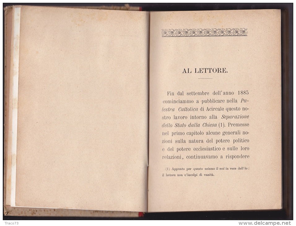 PALERMO  Tip. Pontificia  1908 /    LA SEPARAZIONE DELLO STATO DALLA CHIESA - Discussioni  _ Frate V.G. LOMBARDO - Religion