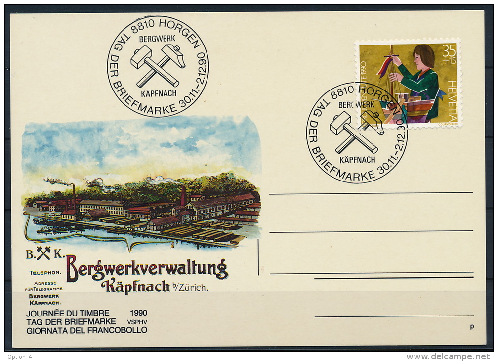 Switzerland Schweiz Special Cover &amp; Postmark Mine Bergwerk Käpfnach Bergbau °BL1038 - Fabrieken En Industrieën