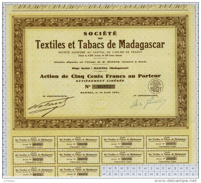 Textiles Et Tabacs De Madagascar à Majunga - Agriculture