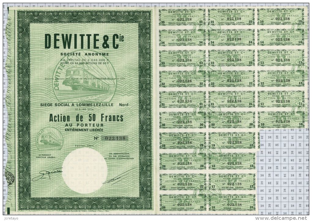 Dewitte Et Cie à Lomme Lez Lille, K De 2 240 000 Frs - Chemin De Fer & Tramway