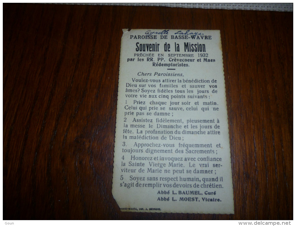 Souvenir Mission Basse Wavre 1932 - Communie