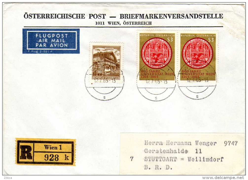 Registered Letter To Germany,Air Mail,nice Stamps - 1965 The 600th Anniversary Of The University Of Vienna - Briefe U. Dokumente