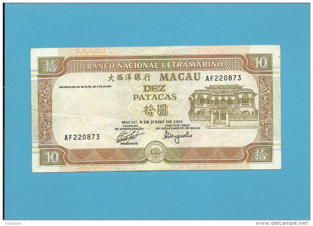 MACAO MACAU - 10 PATACAS - 8.7.1991 - P 65 - PORTUGAL - Macau