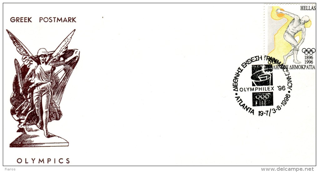 Greece- Greek Commemorative Cover W/ "OLYMPHILEX '96: International Stamp Exhibition" [Atlanta 19/7-3/8/1996] Postmark - Postembleem & Poststempel