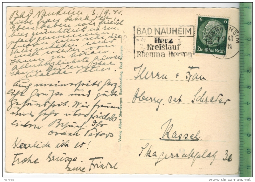 Bad Nauheim, Trinkkuranlage 1941, Verlag: Albert Sternberger, Bad Nauheim, Postkarte Mit Frankatur,  Mit Stempel, - Bad Nauheim