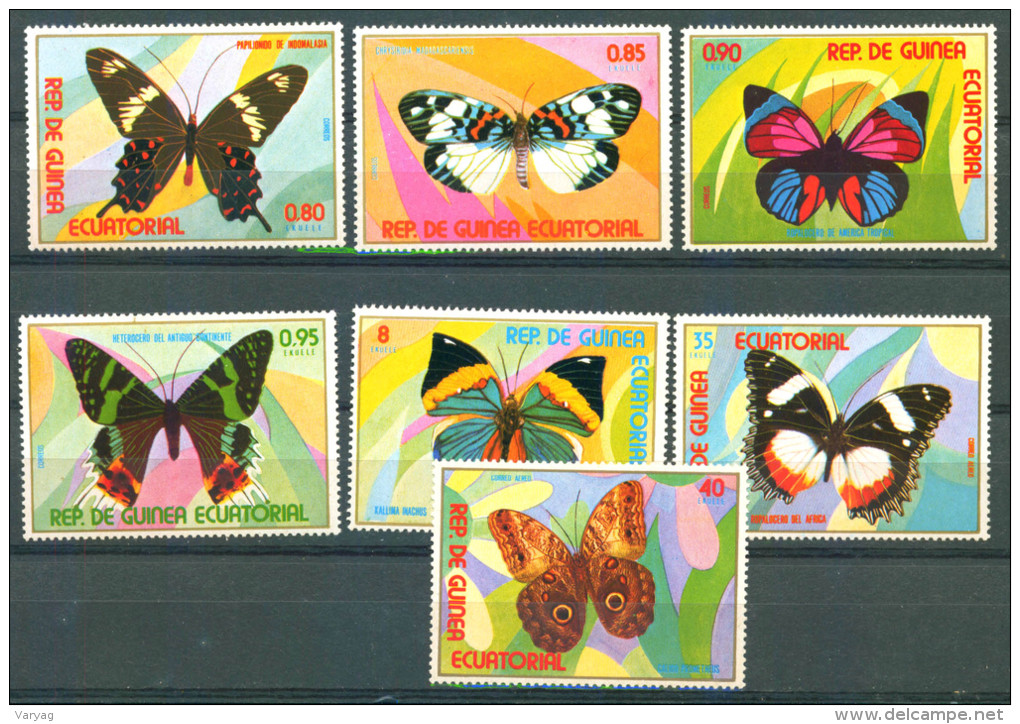 Guinea Equatorial 1976 Butterfies 7v MNH - Guinée Equatoriale