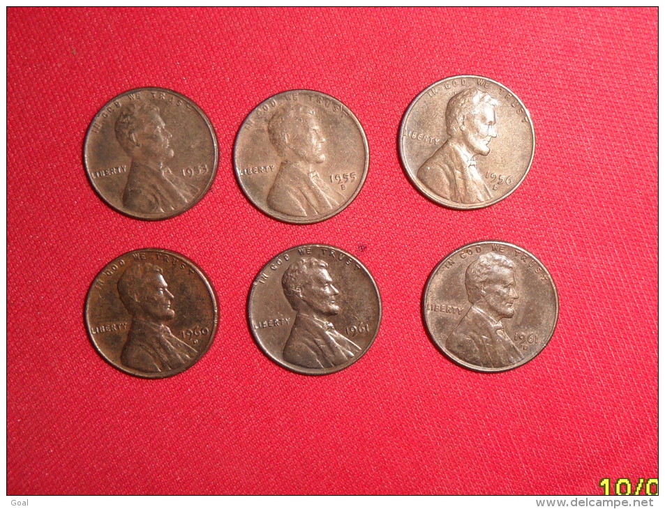 Lot One Cent/ 1953/1955D/1956D/1960D/19 61/1961D En TTB. - 1909-1958: Lincoln, Wheat Ears Reverse