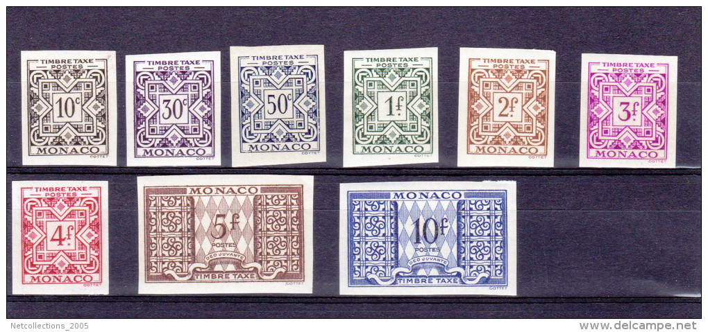 TIMBRE MONACO NON DENTELE TAXE N°29/37 TIMBRES TAXE SERIE NON COMPLETE 1946/57 - NEUF SANS CHARNIERES - Variétés