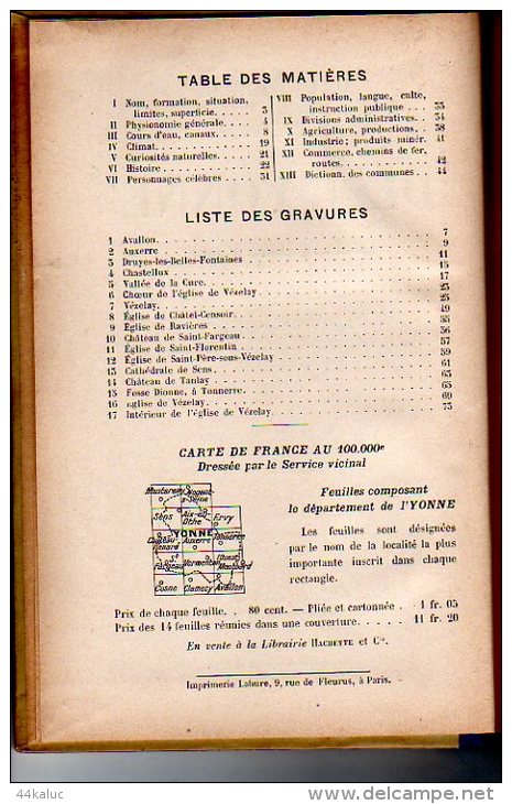 Géographie Du Département De L'YONNE  Une Carte Et 17 Gravures Adolphe JOANNE (2 Scans) - Tourism