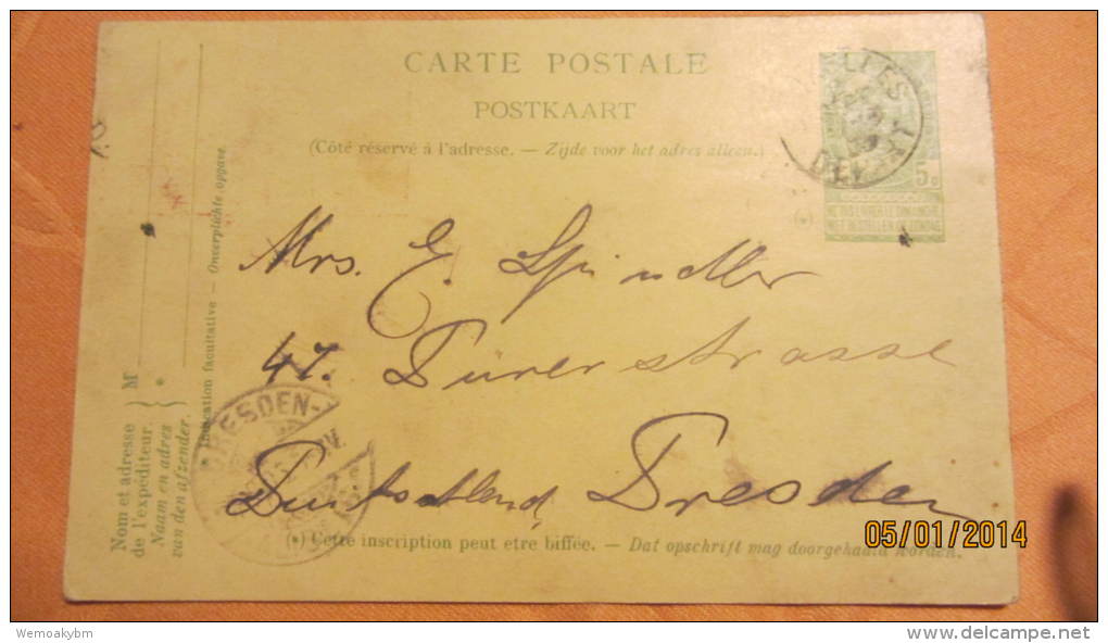 Postkarte Ganzsache Vom 4.9.1905 Von Belgien Brüssel) Nach Dresden - Sonstige & Ohne Zuordnung