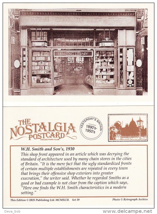 Postcard W H Smith & Son Shop Front 1930 Nostalgia WH Lending Library Newsagent Repro - Shops