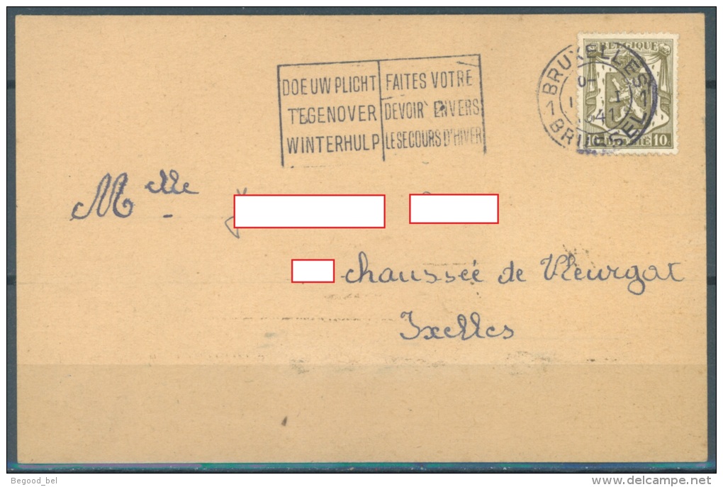 BELGIUM - 1941 - CARD - DOE UW PLICHT TEGENOVER WINTERHULPEN FAITES VOTRE DEVOIR ENVERS LE SECOURS D- COB 420 - Lot 9298 - Sellados Mecánicos