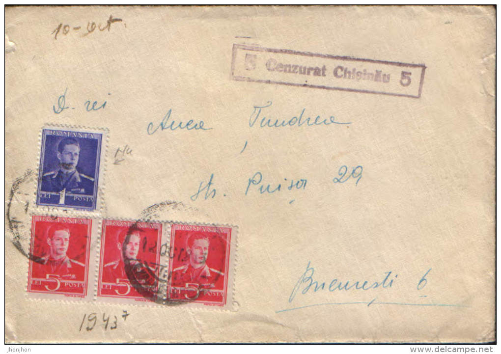 Romania-Letter Censored Circulated In 1943 From Chisinau To Bucharest  - 2/scans - 2de Wereldoorlog (Brieven)