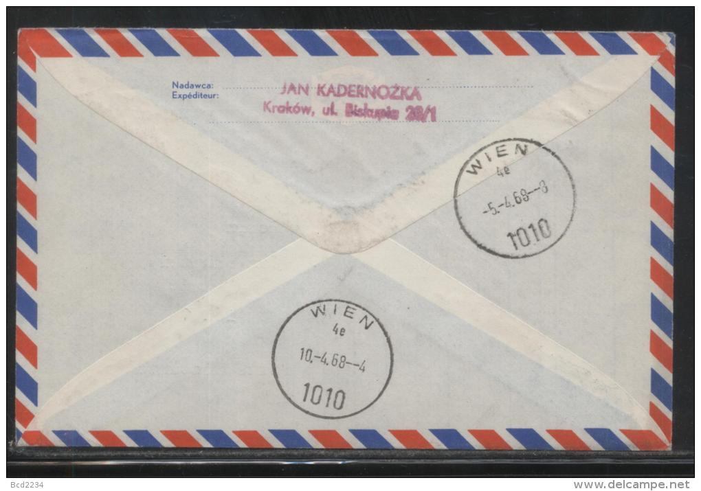 POLAND 1968 KRAKOW TO VIENNA POLISH AIRLINES LOT 1ST FLIGHT COVER POSTE RESTANTE FLOWN - Flugzeuge