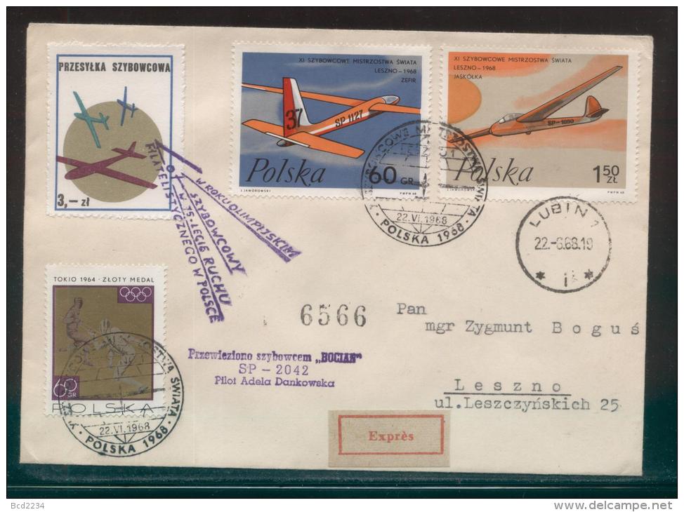 POLAND 1968 XXI GLIDER FLIGHT XI LESZNO GLIDING CHAMPIONSHIPS OLYMPIC YEAR FLOWN GLIDER COVER BOCIAN TYPE 2B CINDERELLA - Zweefvliegers