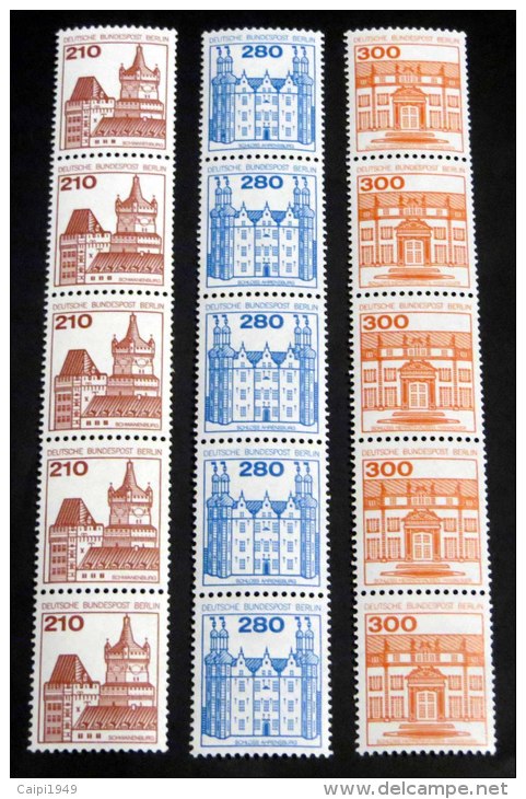 Burgen U. Schlösser, Mi.Nr. 589, 676 + 677 Je Im ** 5er-Streifen Mit Rs. Nr. - Rollenmarken