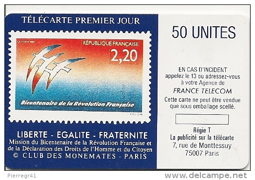 CARTE-PUBLIC-01/89-SO2-50U-FOLON-OISEAUX Du BICENTENAIRE-V° 4 Pe 2022-UTILISEE-TB E- - 1989