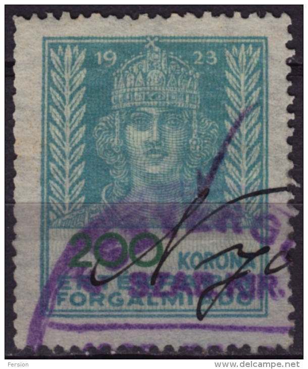 1923 - Hungary - Securities Stock Fiscal Revenue, Tax Stamp - 200 K - Used - Fiscales