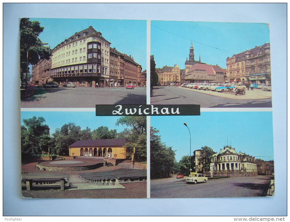 Germany: Sachsen - Zwickau - Ringkaffee Markt Freilichtbühne Milchbar, Alte Auto Trabant - 1960s Used - Zwickau