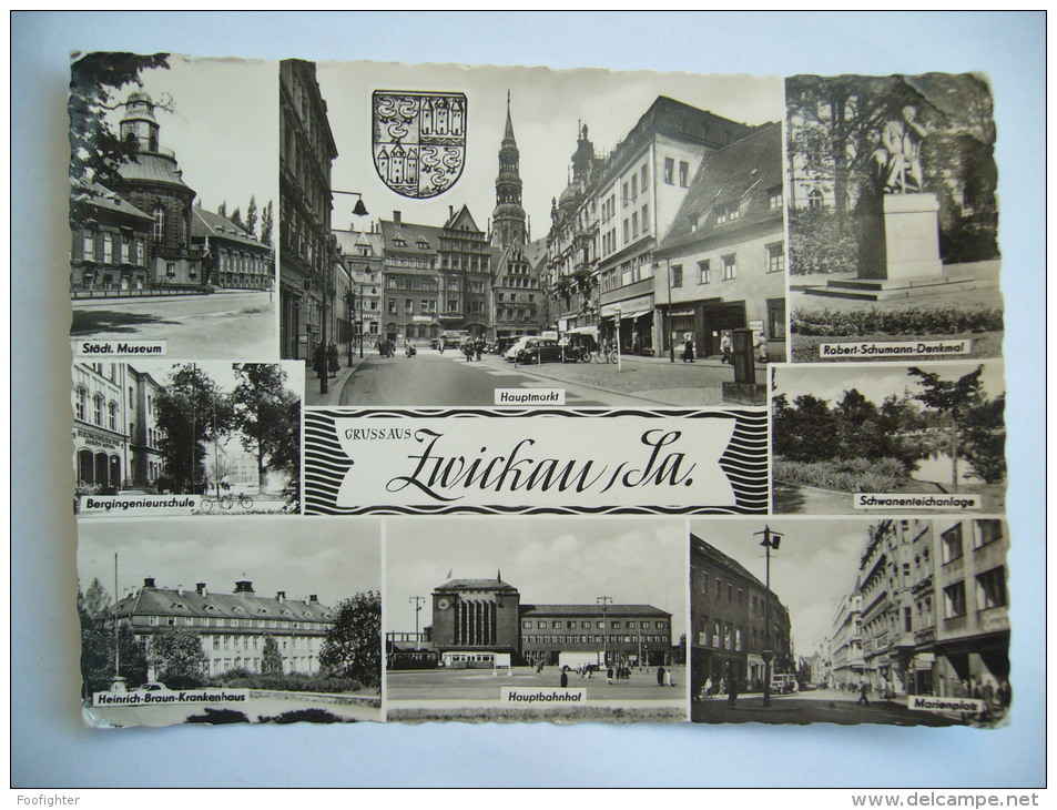 Germany: Sachsen - Zwickau - Hauptmarkt Hauptbahnhof Marienplatz - Mehrbildkarte - 1950s Unused - Zwickau