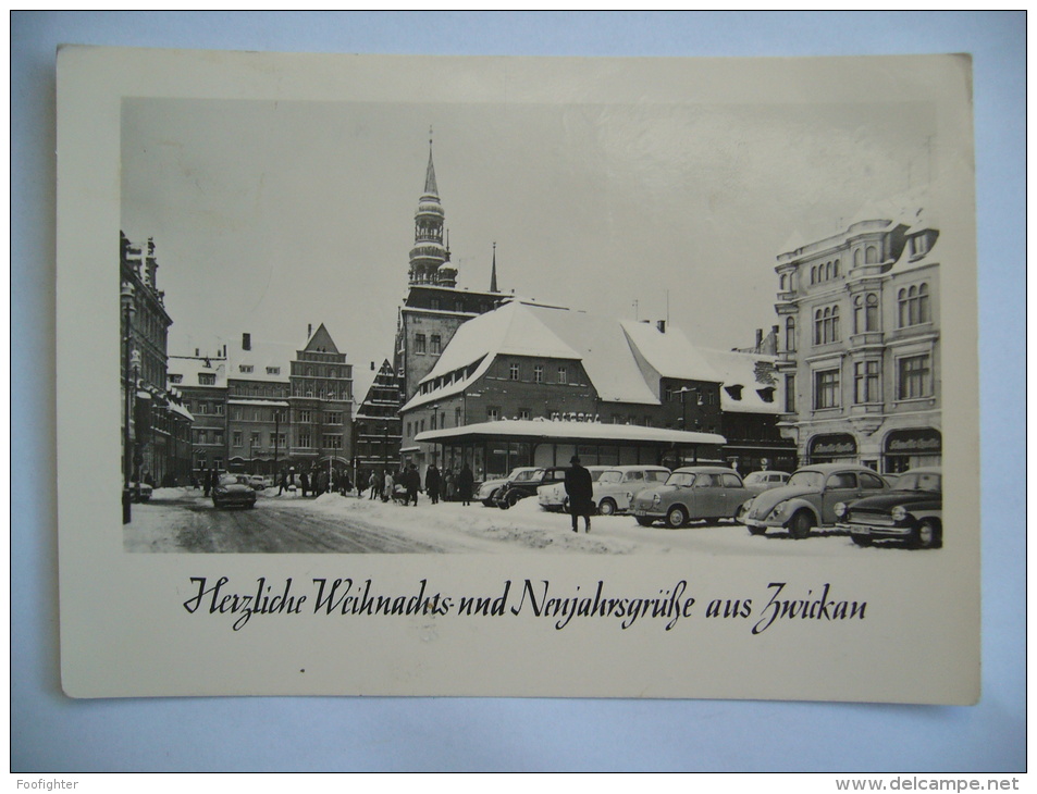 Germany: Sachsen - Zwickau - Herzliche Weihnachts - Alte Auto Volkswagen Wartburg, Leute - 1960s Used - Zwickau