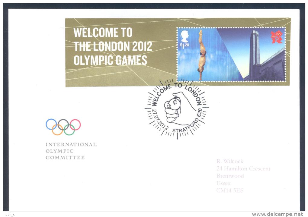 UK Welcome To Olympic Games London 2012 Letter Opening Day Aquatics Diving Stamp, Olympic Cancellation On IOC Cover - Summer 2012: London