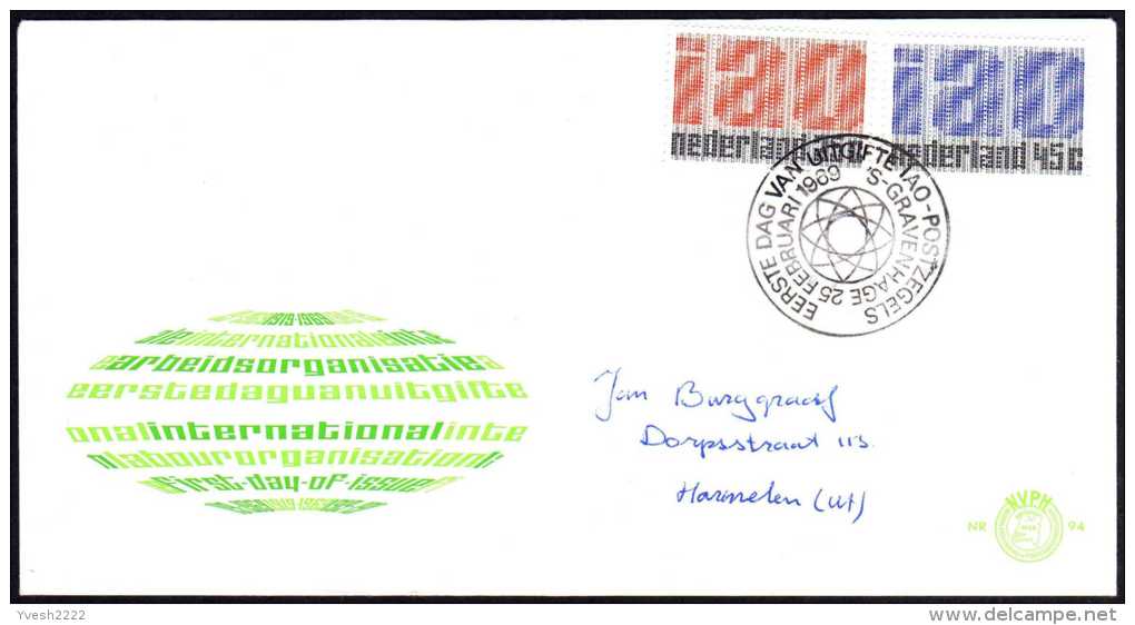 Pays-Bas 1969. Y&T 886/7.  OIT, Organisation Internationale Du Travail... Sur FDC - ILO