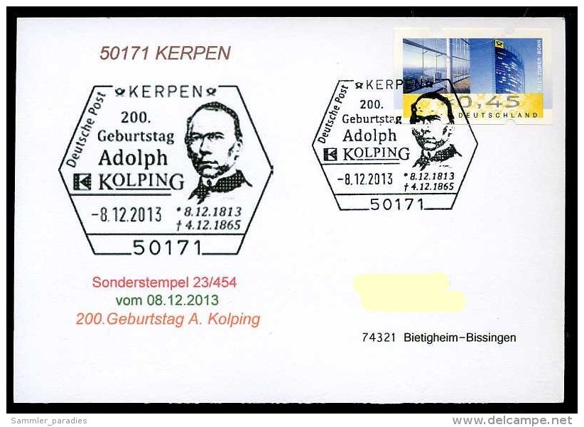 87952) BRD - SoST-Karte 23/454 - 50171 KERPEN Vom 8.12.2013 - 200. Geburtstag Adolph Kolping - Sonstige & Ohne Zuordnung