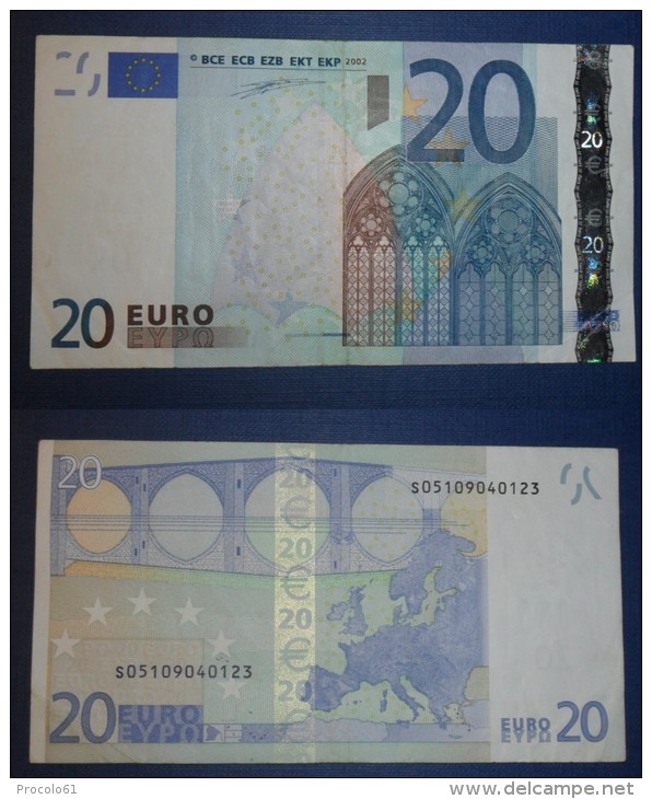 ITALIA ITALY 20 EURO 2002 DUISENBERG SERIE S 05109040123 J04G1 CIRC, - 20 Euro