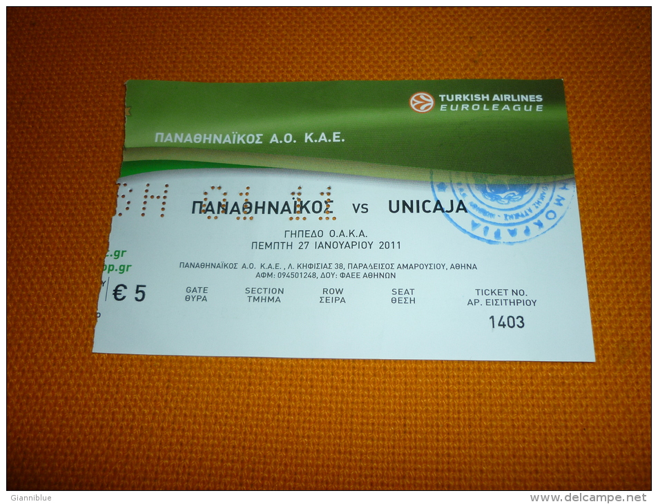 Panathinaikos-Caja Laboral Spain Euroleague Basketball Ticket 2011 (Turkish Airlines) - Match Tickets