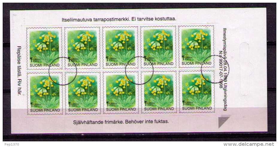 FINLANDIA 1999 - FLORES SILVESTRES - YVERT 1448 EN CARNET DE 10 SELLOS (MATASELLADO DE PRUEBA) SPECIMEN - Unused Stamps