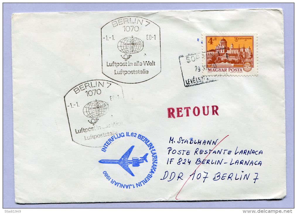 Erstflug Firstflight BERLIN - LARNACA Zuleitung SOPRON UNGARN 1980 (B037) - Covers & Documents