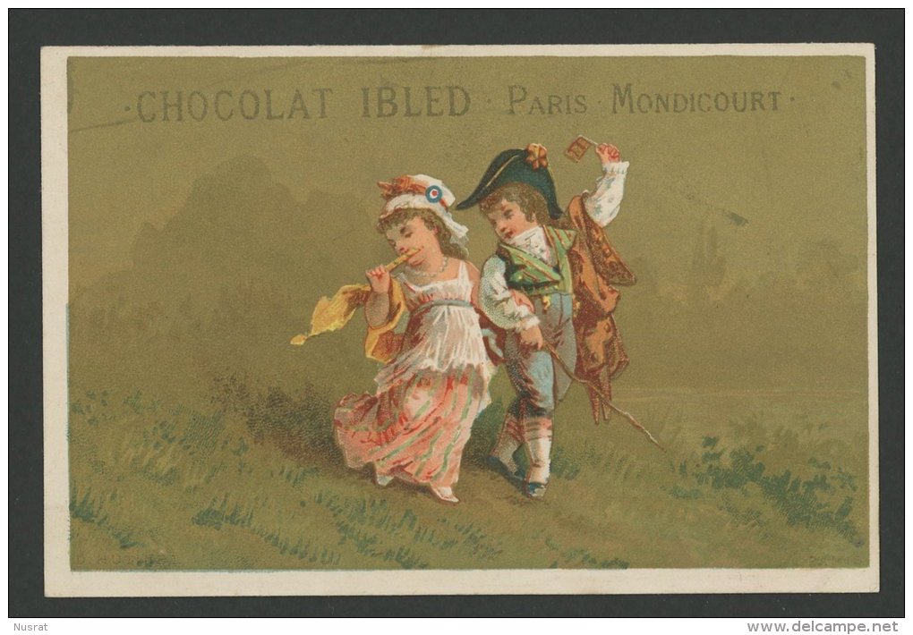 Chocolat Ibled, Jolie Chromo Dorée, Thème Romance, Couple époque Directoire, Lith. Hutinet - Other & Unclassified