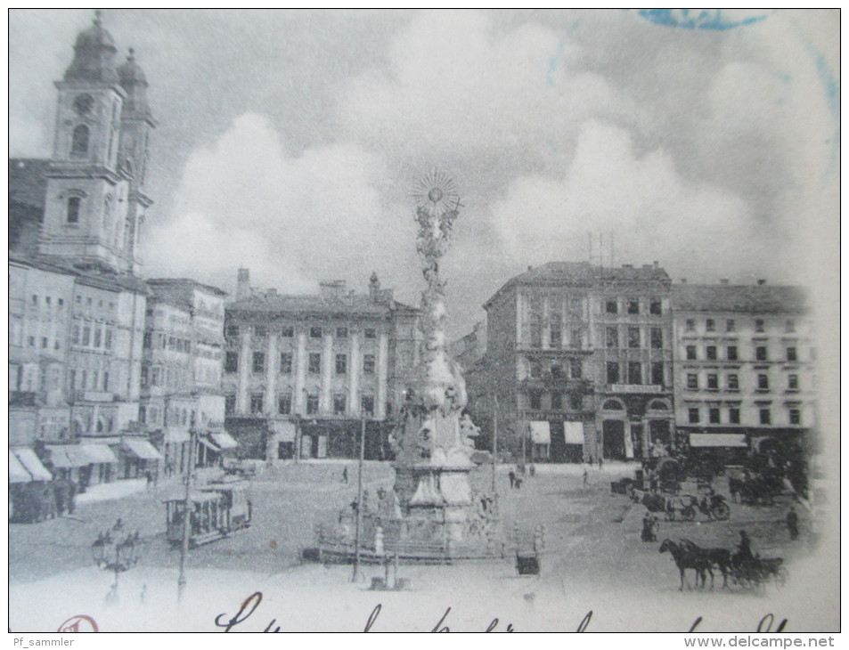 AK Gruss Aus Linz A. D. Donau 1900 (?) Franz Josefs Platz Mit Dreifaltigkeits-Säule Verlag F. W. Schrinner Linz - Linz